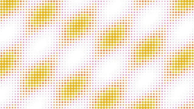 Yellow and orange dots arranged in a grid pattern with varying sizes, creating a halftone effect on a dark black background, for visual depth