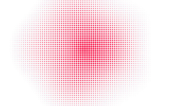 Red halftone dot pattern with a central gradient effect on a black background, abstract digital for technology and science
