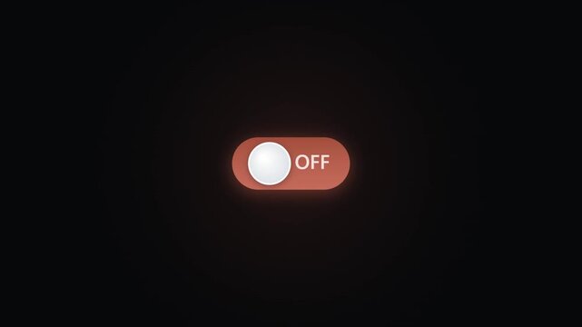 A glowing green toggle switch button set to the on off position against a dark background