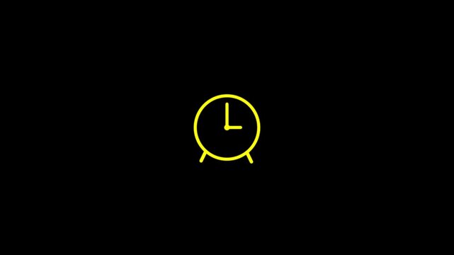 Minimalist yellow alarm clock animation on black background, for time management, concepts timer clock yellow