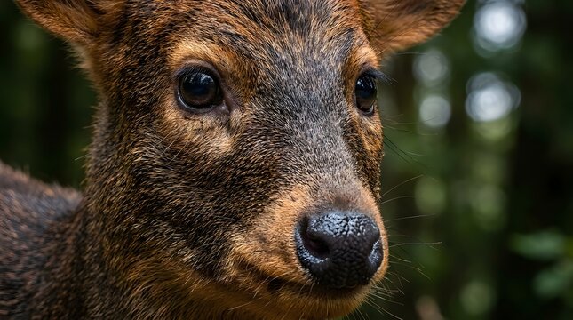 Close-up of a young deer in a natural forest setting