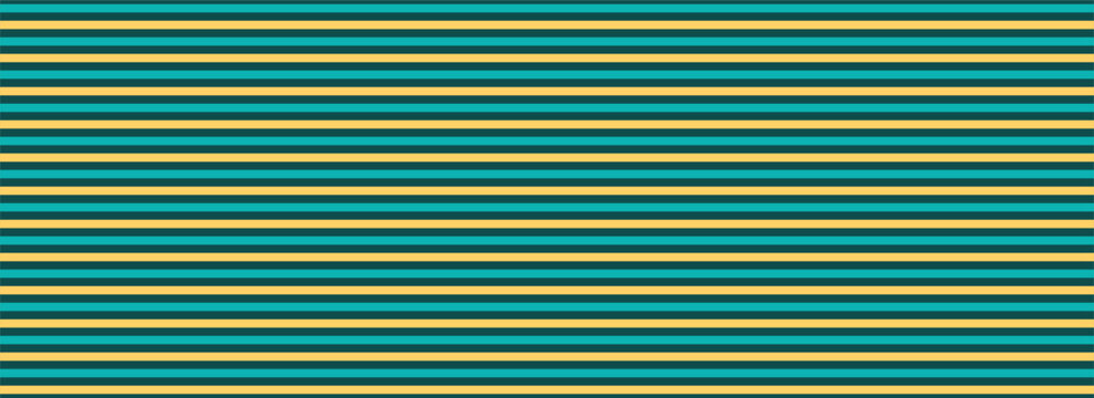 Abstract geometric pattern of horizontal stripes in dark green, teal, and gold with white copy space