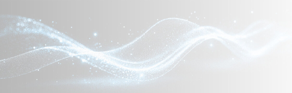 Dynamic luminous light wave with glittering particles. Magical swirling stardust trail isolated on transparent background. PNG overlay for cosmic or holiday design