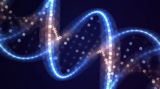 Digital DNA helix abstract background with binary code stream