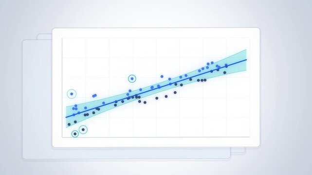 Regression line fitting a scatter plot with confidence band on white