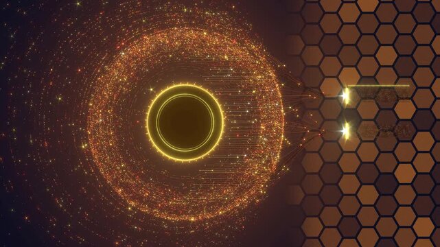 Gold glow HUD digital data technology circle able to loop endless 4k