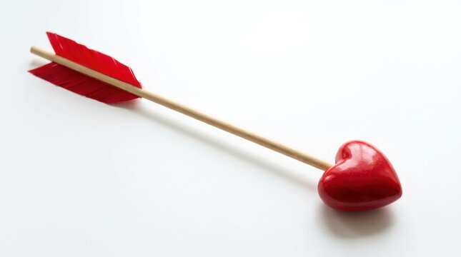 Cupid arrow with red heart isolated on white background surface