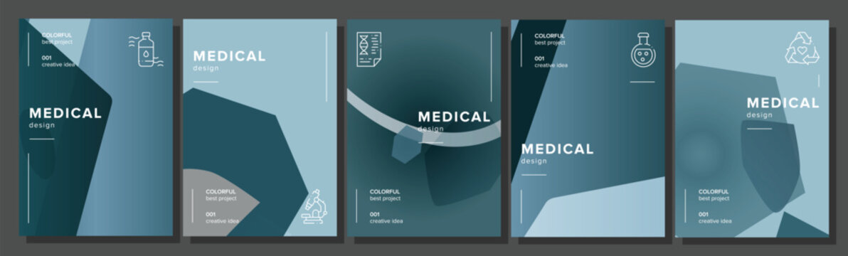 Computer landing flyer medical abstract geometric a4 poster. solution set, fly clean, education dots, squares collection vector medical background illustration