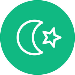 Green Circle Icon with White Crescent Moon and Star © darklite