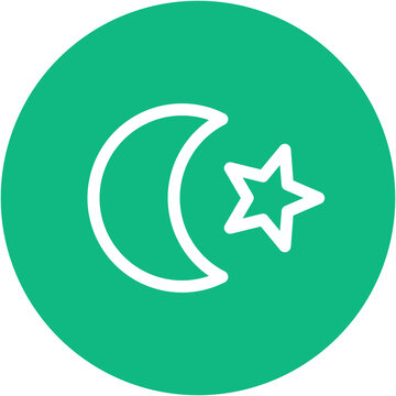 Green Circle Icon with White Crescent Moon and Star