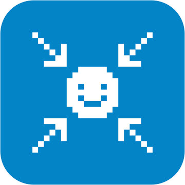 Pixelated Smiley Face with Arrows Converging shrink