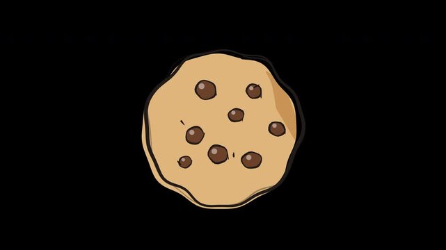 Hand Drawn chocolate chip cookie sweet baked dessert food snack pastry baking 4K Animation with alpha transparent background