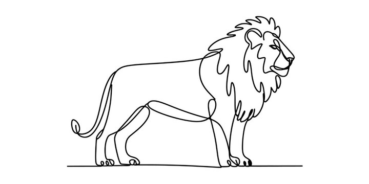Continuous single line drawing of a majestic lion