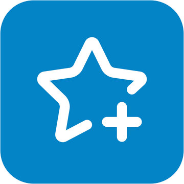 White Star With Plus Sign Icon On Blue Background symbol
