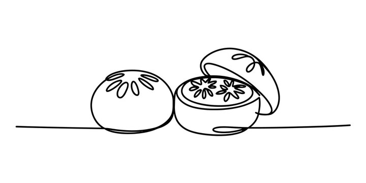 Continuous line drawing of three different autumn leaves