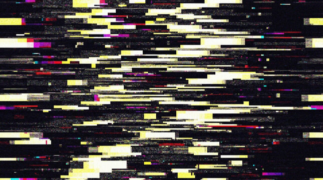 Digital static interference and corrupted data screen with glitchy yellow and black textures