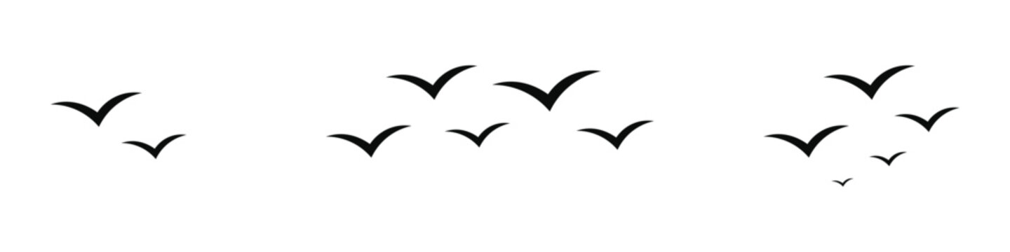Flock of flying birds silhouetted icons set black bird silhouettes in sky vector illustration for nature and freedom design