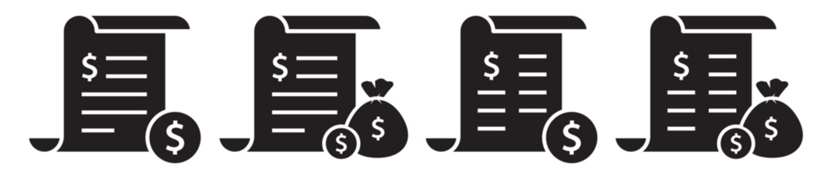 Paper scroll and money bag icon illustration