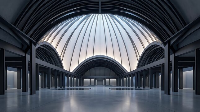 Grand interior of a historic train station with arched glass ceiling