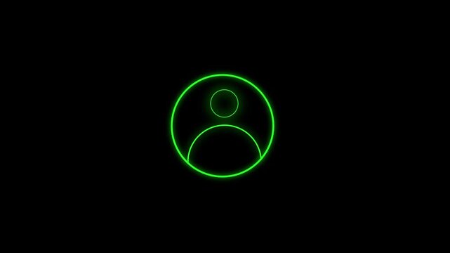 Glowing neon green person icon motion graphics on dark background. Futuristic green user icon. Geen person profile icon animation on black background.
