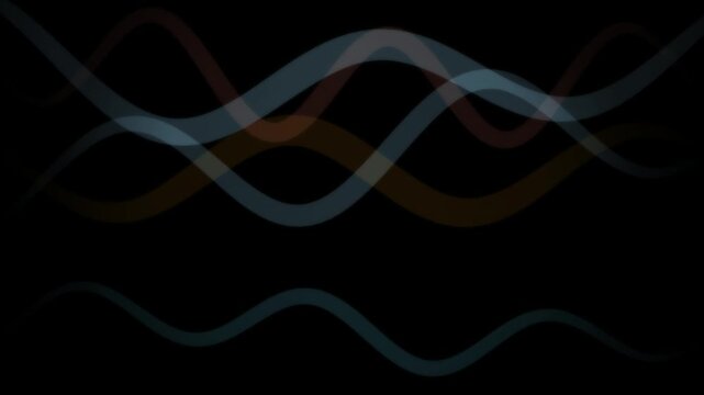 Wavy colored ribbons flow gracefully across a solid black background creating an abstract pattern