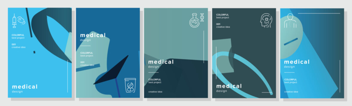 Landing triangle catalogue medical abstract geometric a4 poster. vector composition, aesthetic showcase, firm gradations, curvy lines vector medical background illustration