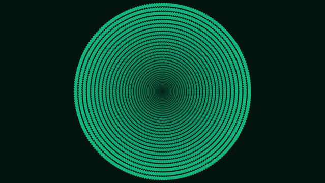 Green dotted spiral pattern forming a hypnotic circular vortex on a dark background