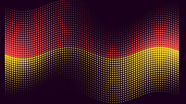 German flag abstract halftone wave pattern with red and yellow dots on a dark background