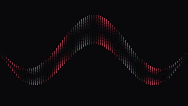 Abstract red dotted sine wave pattern on a black background for digital technology design
