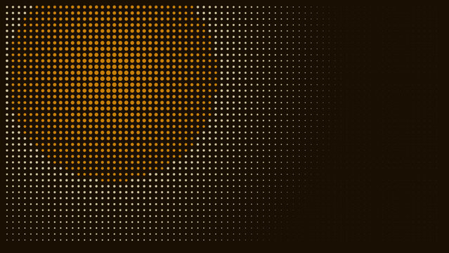 Abstract halftone dot pattern background with golden gradient circles and dark copy space area