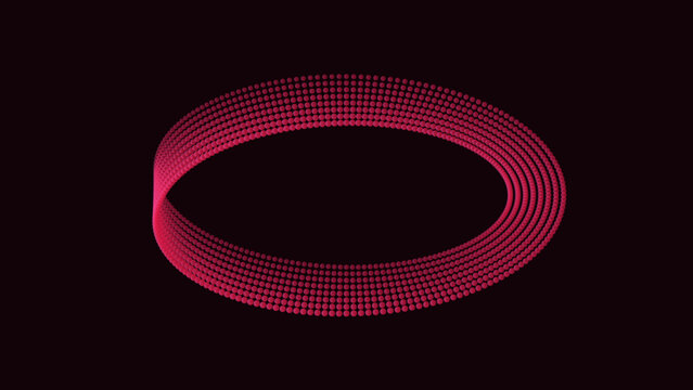 Abstract red dotted mobius strip loop vector illustration on a dark background with copy space
