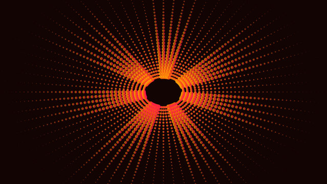 Abstract radial dot pattern with orange and red gradient on a dark background