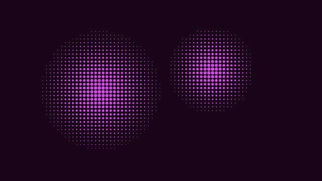 Purple halftone circles pattern with gradient dots on a dark background for modern graphic design