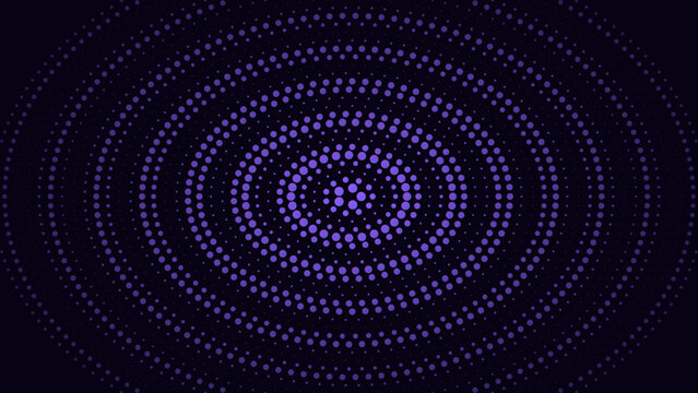 Abstract purple halftone circle pattern background with radial dots for digital graphic design
