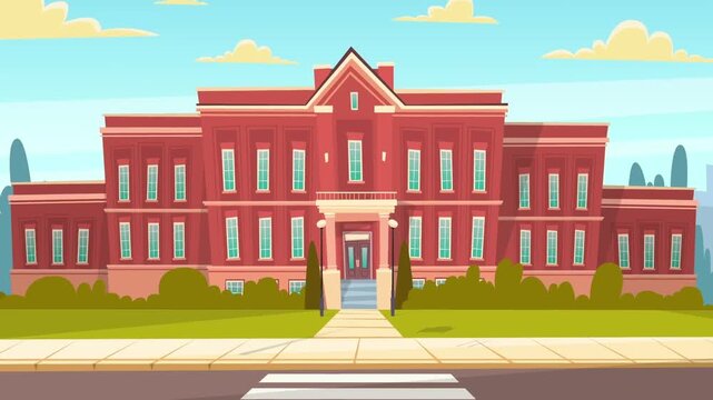 Red school building vector illustration with colorful cartoon design for education and learning background video footage