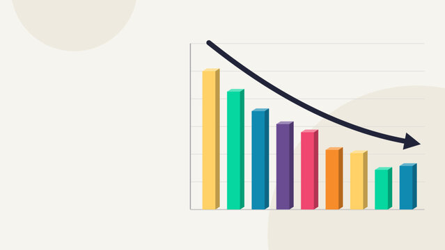 Declining bar chart with downward arrow indicating negative trend