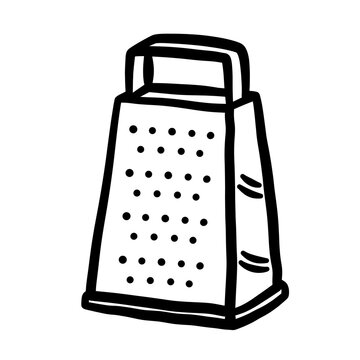 Minimalist hand drawn line art illustration of a kitchen grater isolated on transparent background