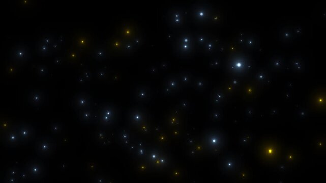 A background made of glowing yellow and blue particles on a black background. 4K