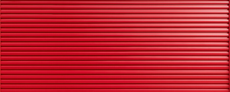 Red horizontal blind texture with repeating slats, strong linear pattern, and vibrant color creating abstract architectural background