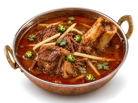 Pakistani Nalli Nihari with Bone Marrow Isolated on White