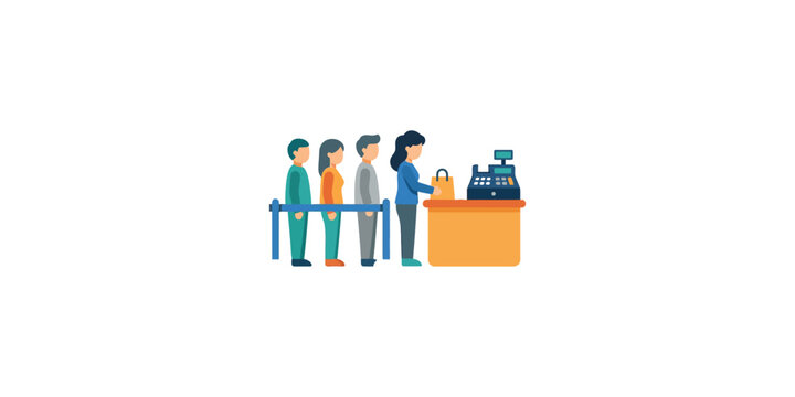 People standing in a queue waiting for service at a supermarket checkout counter.