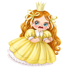Angry princess in a yellow ball gown is ready to pick a fight. © Azuzl