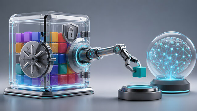 Robot retrieving a data block from a private archive