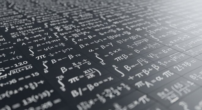 Complex Mathematical Equations and Formulas on a Dark Background.