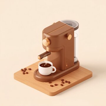 3D Modern Espresso Coffee Machine and Ceramic Cup Concept
