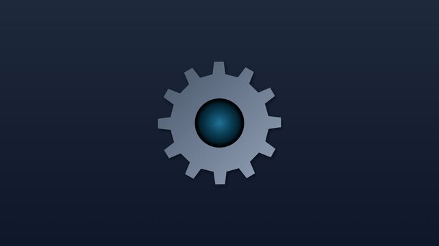 Industrial Cogwheel Gear Icon with Glowing Blue Center on Dark Background Seamless Loop
