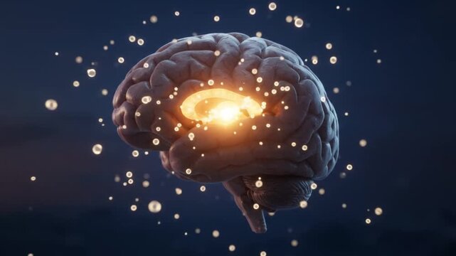 Melatonin hormone glowing inside brain with pineal gland producing sleep regulating circadian rhythm detailed 3D anatomy illustration showing complex brain structure and biological rhythm