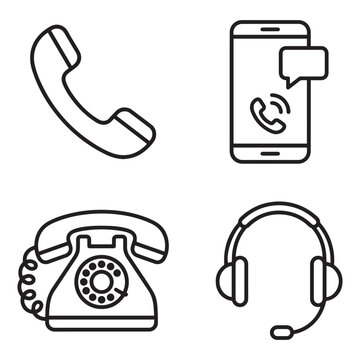 Set of communication icons including telephone smartphone headset and speech bubble with communication smartphone telephone connection customer operator business illustration equipment