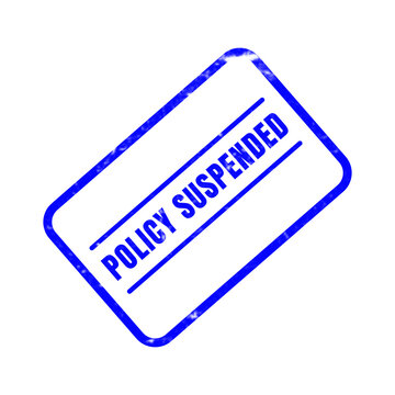 Policy suspended rubber stamp illustration featuring a bright clear blue rectangular seal isolated on a pristine clean white background for design projects
