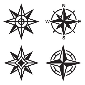 Set of compass rose icons for navigation and map direction with navigation direction geography orientation location wayfinding illustration explorer position adventure movement geographic
